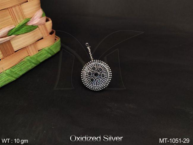 Designer  Fancy Style Oxidised Silver Polish Beautiful Maang Tikka