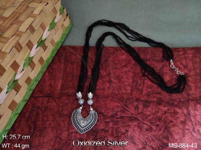Oxidised Silve Polish Beautiful Pendant party wear Long Mala Set