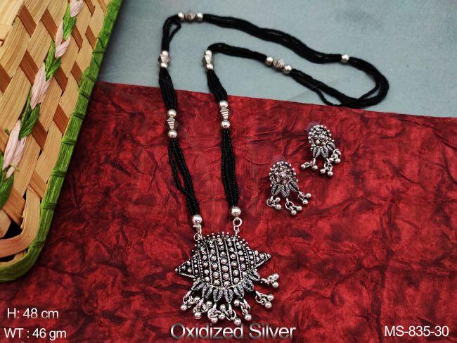 beautiful fancy style designer oxidized silver party wear long necklace set