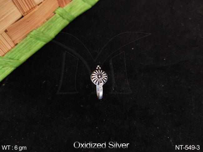designer fancy style beautiful oxidised silver nath / nose pin