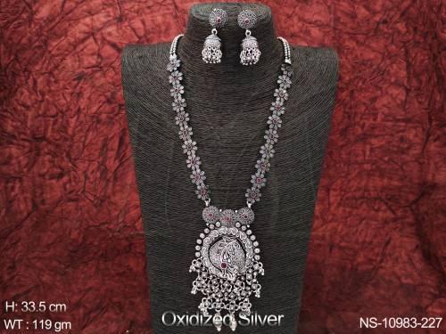 Oxidised Silver Designer Fancy Style Long Party wear Oxidised Jewellery Necklace Set   