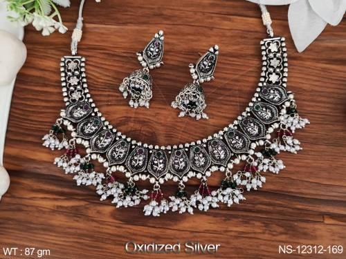 Oxidized Jewelry Oxidized Silver Polish Beautiful Fancy Style Oxidized Short Necklace Set