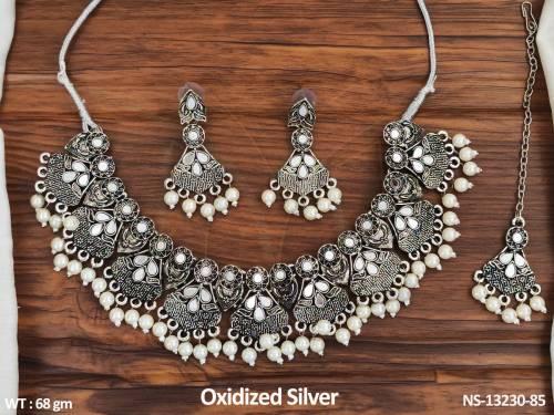 antique-style-party-wear-fancy-style-oxidised-silver-polish-choker-style-necklace-set-
