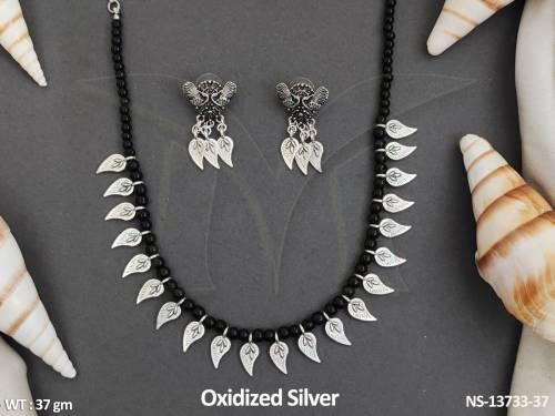 leaf-design-antique-style-oxidised-silver-polish-party-wear-oxidised-silver-short-