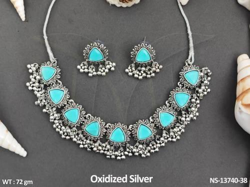 designer-fancy-style-party-wear-antique-style-oxidised-silver-polish-oxidised-jewellery-oxidised-short-necklace-set-