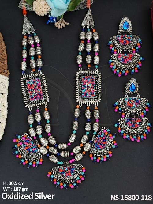 Beautiful Oxidized Full Stone Silver Necklace