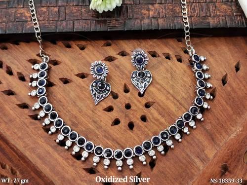 oxidized-silver-design-fancy-short-necklace-set-
