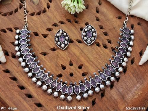 Designer Oxidized Black Beads Necklace with Earrings 