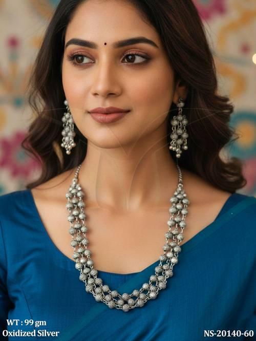 Oxidized Silver Beaded Designer Necklace Set