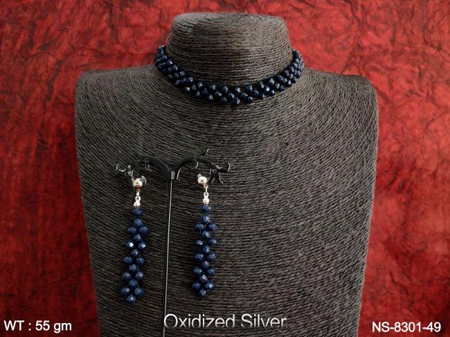oxidized silver polish beaded beautiful party wear choker style necklace set