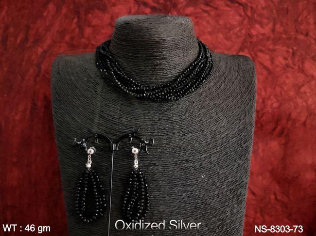 oxidized silver polish fancy style party wear necklace set