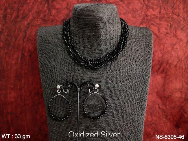 designer fancy style oxidized silver polish necklace set