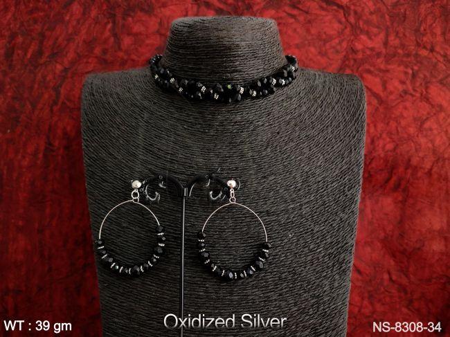 oxidized silver polish fancy style necklace set