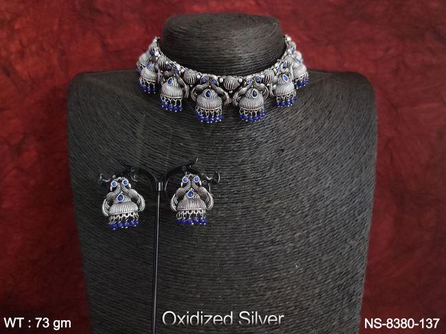 Oxidized Silver Fancy Style Party wear Beautiful Design Choker Necklace Set
