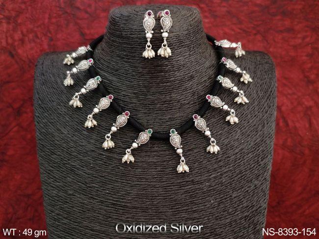 Designer Fancy Style Oxidized Silver Polish  Party wear Necklace Set