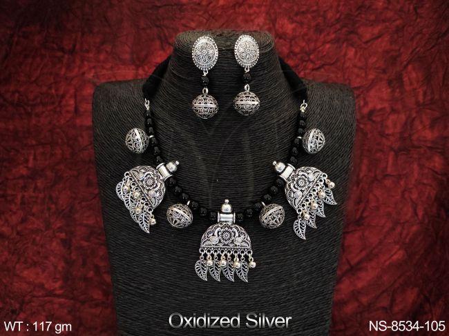 Oxidised silver Polish Designer Fancy Style Beautiful Necklace Set