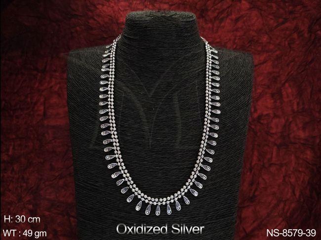 Fancy Style Design Party wear Designer Long Oxidised Silver Necklace Set