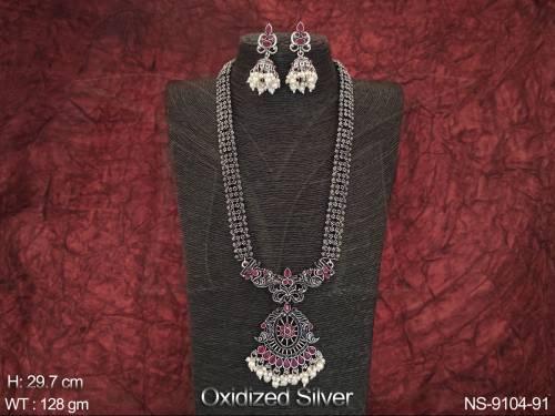Oxidised Silver Beautiful Party wear Fancy Design Long Necklace Set