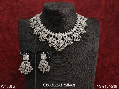 Beautiful Design Fancy Style Party wear Oxidised Silver Necklace Set