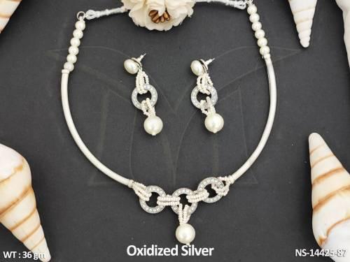 Oxidized Silver Polish Fancy Design Party Wear Oxidized Necklace Set 