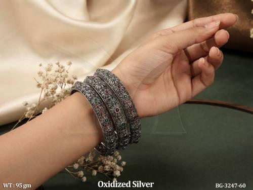 Elegant Oxidized Silver Antique Bangle Set