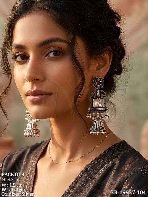 Oxidized Silver Jhumka Earrings Full Stone Combo Pack of 4