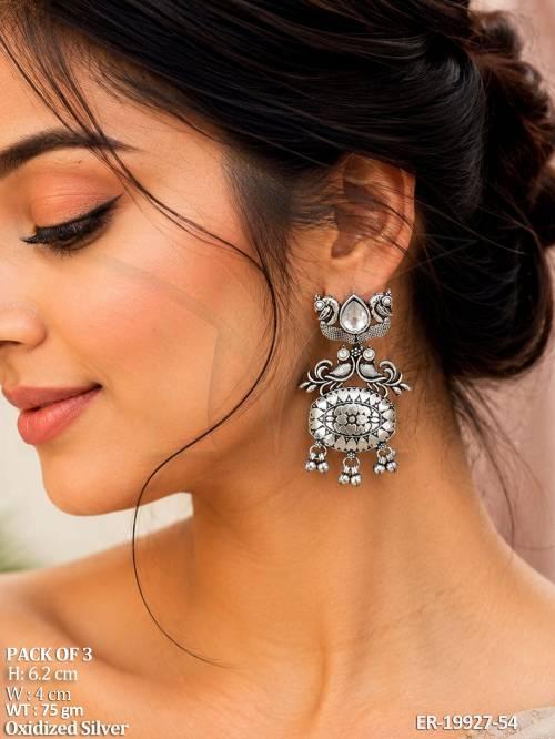 Traditional Oxidized Peacock Drop Earrings Set