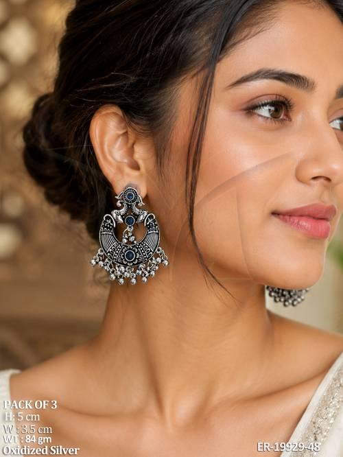 Oxidized Silver Chandbali Earrings Pack of 3