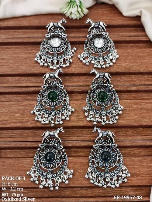 oxidized-silver-horse-design-chandbali-earrings-pack-of-3
