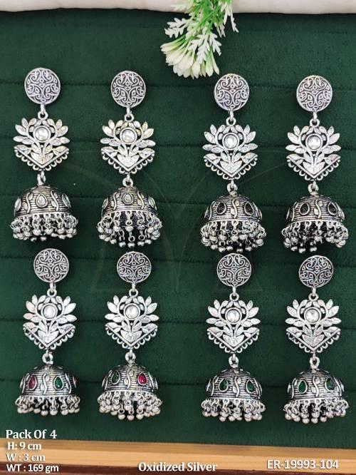 Oxidized Silver Designer Jhumka Earrings Pack of 4