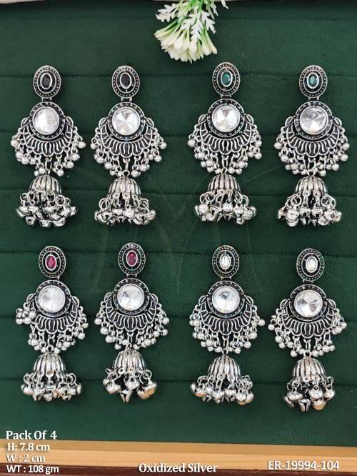 Oxidized Silver Chandbali Jhumka Earrings Set of 4