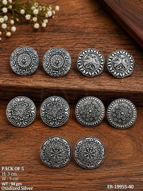 oxidized-silver-round-stud-earrings-combo-pack-of-5-for-women