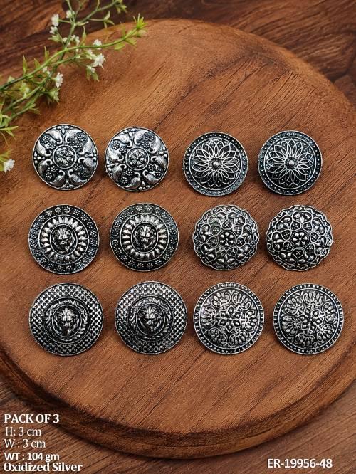 oxidized-silver-round-stud-earrings-combo-pack-of-6-for-women