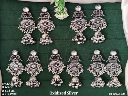 Oxidized Silver Peacock Design Jhumka Earrings