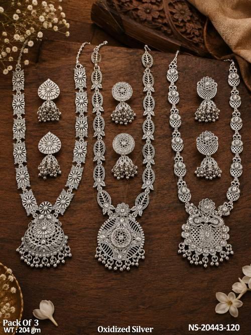 Oxidized Silver Designer Necklace Set Pack of 3