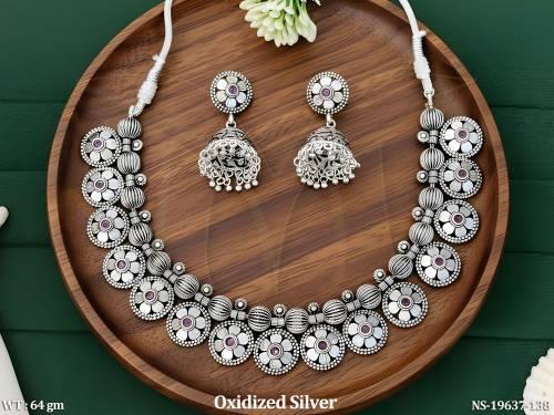 oxidized-silver-floral-designer-necklace-set