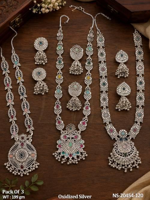 Traditional Oxidized Silver Necklace Set Pack of 3