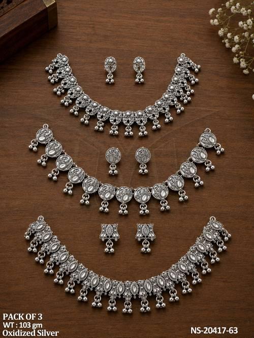 Oxidized Silver Necklace Set Combo Pack of 3