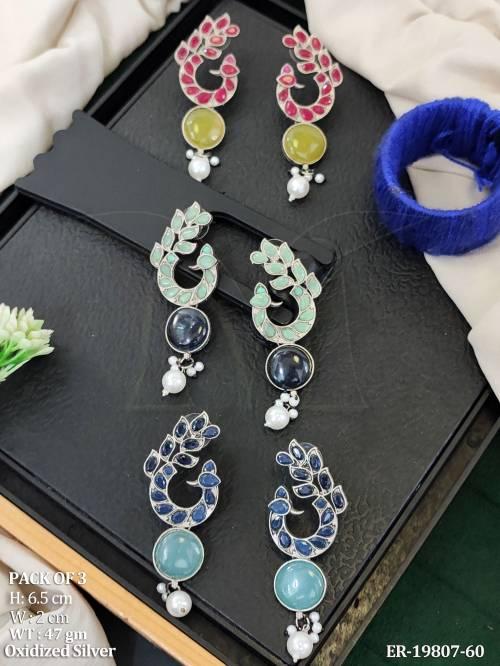 oxidized-silver-multicolor-stone-earrings-pack-of-3