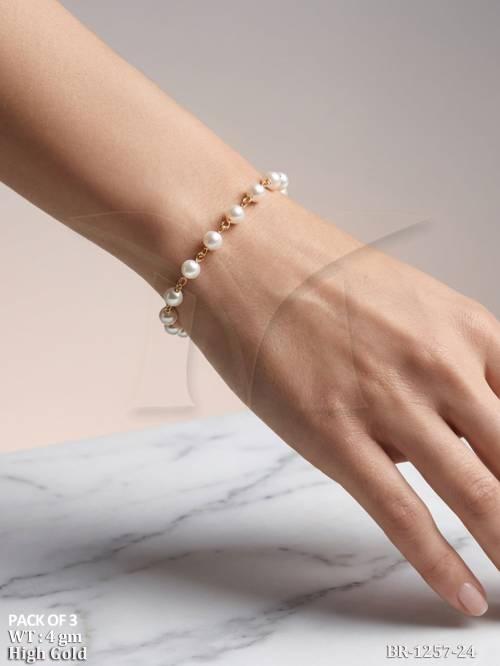 Elegant Pearl Beaded Bracelet High Gold Finish Fashion Jewelry