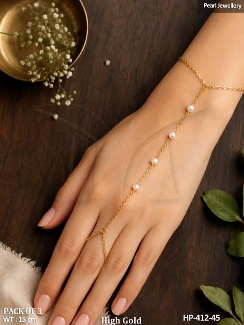 Elegant High Gold Pearl Haath Pan Jewellery