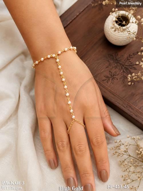 Traditional High Gold Pearl Haath Pan for Women