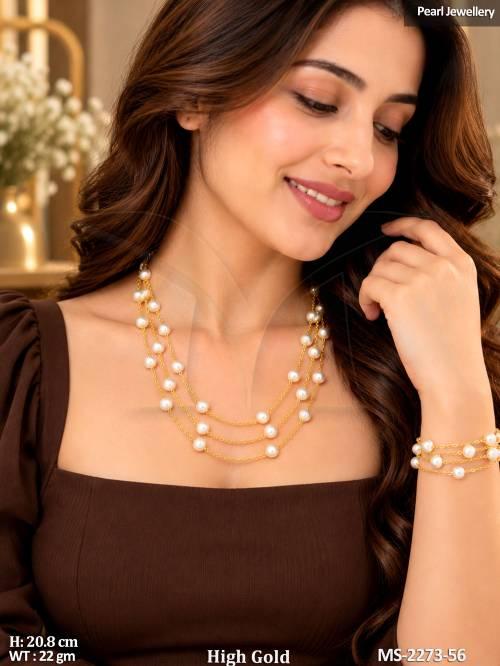 Elegant Three Layer Pearl Chain Jewellery