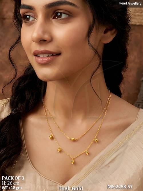 High Gold Beaded Layered Chain Mala Necklace for Women