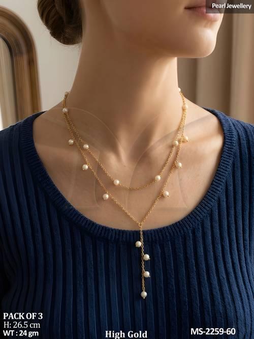 High Gold Double Layer Pearl Drop Mala Necklace