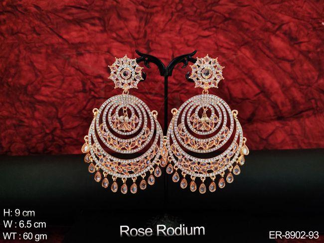 rose rodium polish fancy style party wear polki full stones designer beautiful polki long earring