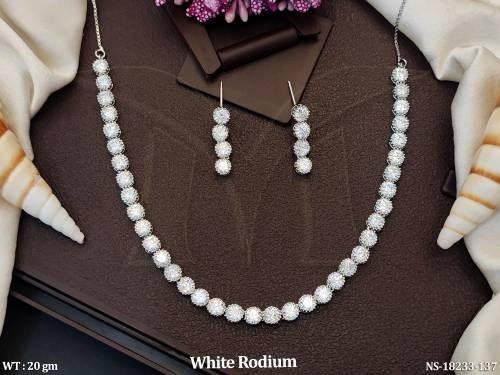 Premium AD Necklace Set for Women White Finish  