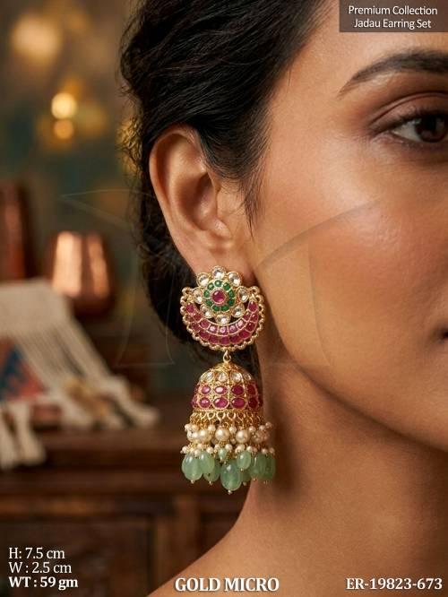Ethnic Gold Micro Kundan Jhumka Earrings for Women
