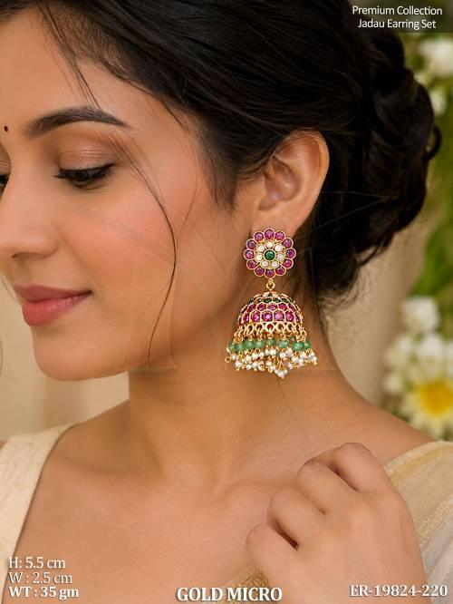 Premium Jadau Gold Micro Pearl Jhumka Earrings