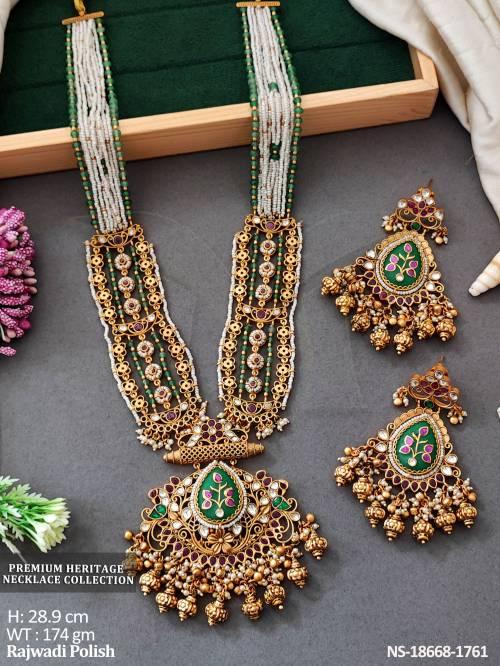Design   Rajwadi Polish Full  Stone Party Wear Necklace Set  